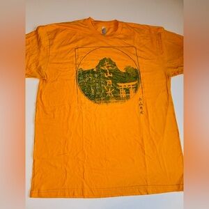 American Apparel T-Shirt XL Yellow Japanese Graphic Lettering Front Streetwear